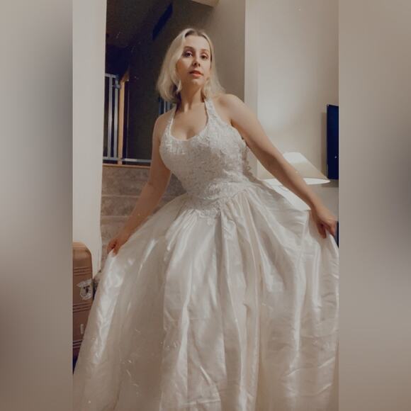 Vintage Dresses & Skirts - 90s ivory halter wedding dress